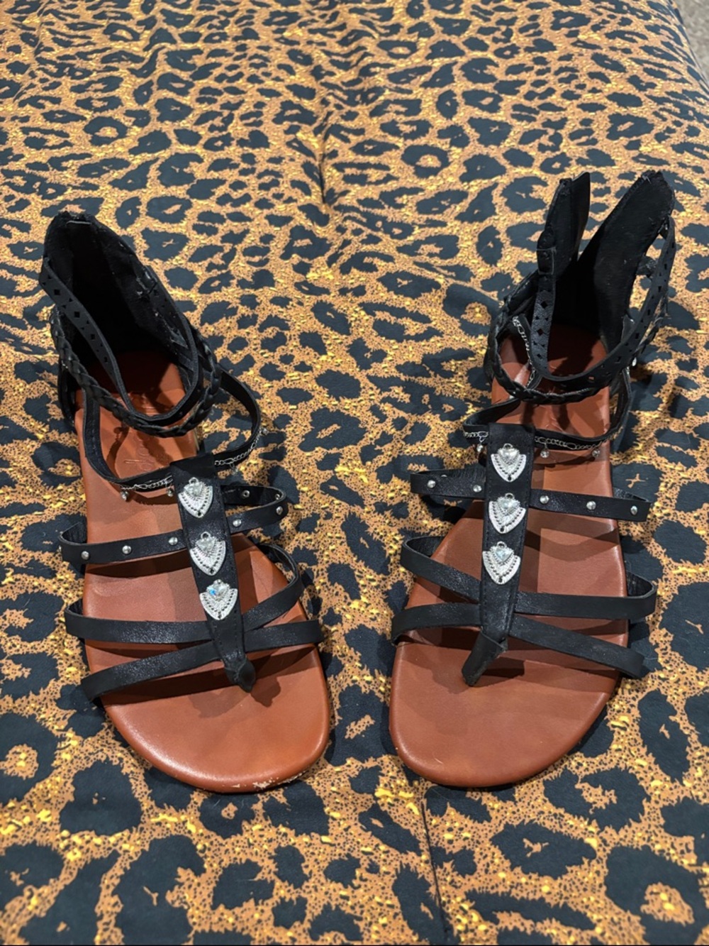 Jellypop Black Strappy Gladiator Sandals with Silver Accents